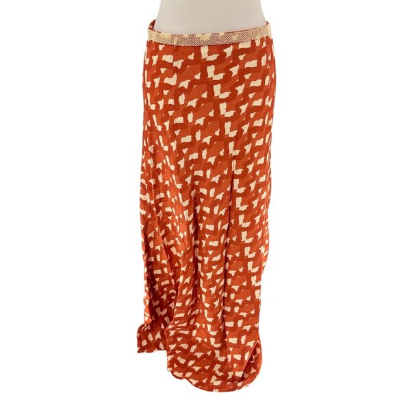 Zara Terracotta and Cream Printed Maxi Skirt With Beaded Waistband, M - Picture 3 of 6
